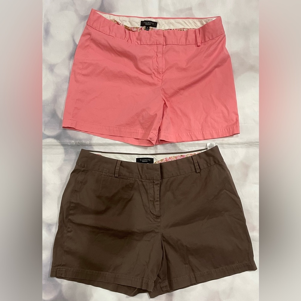 Talbots Peachy Pink and Brown classic 5” inseam Shorts Lot